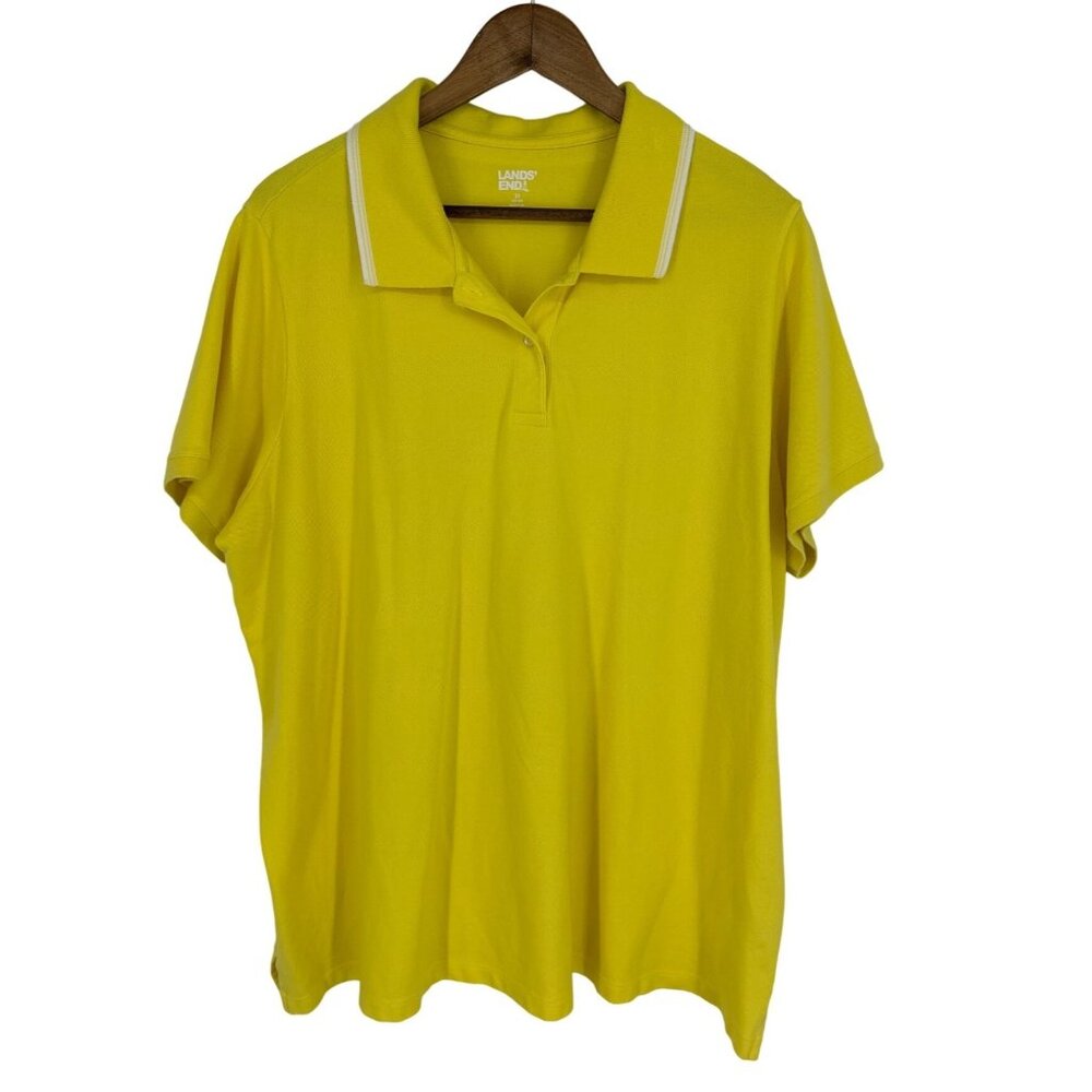 Lands End Womens Polo Shirt Yellow Cotton Blend Short Sleeve Size 3X